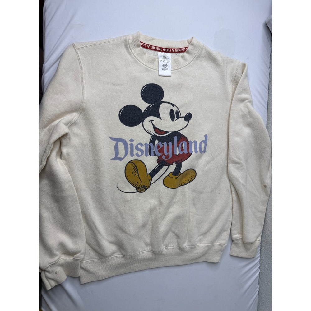 Disney Original Mickey Mouse Disneyland Sweatshirt Cream XS Graphic Pullover
